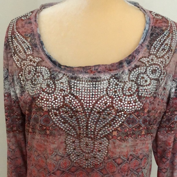 V Cristina Beautiful Multi-Color Embellished Tunic X-Large Long Sleeve - Picture 2 of 8